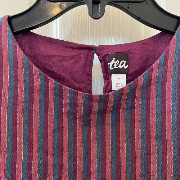 Tea Collection Purple Metallic Stripe Ruffle Dress Girls Size 7 - Picture 7 of 10